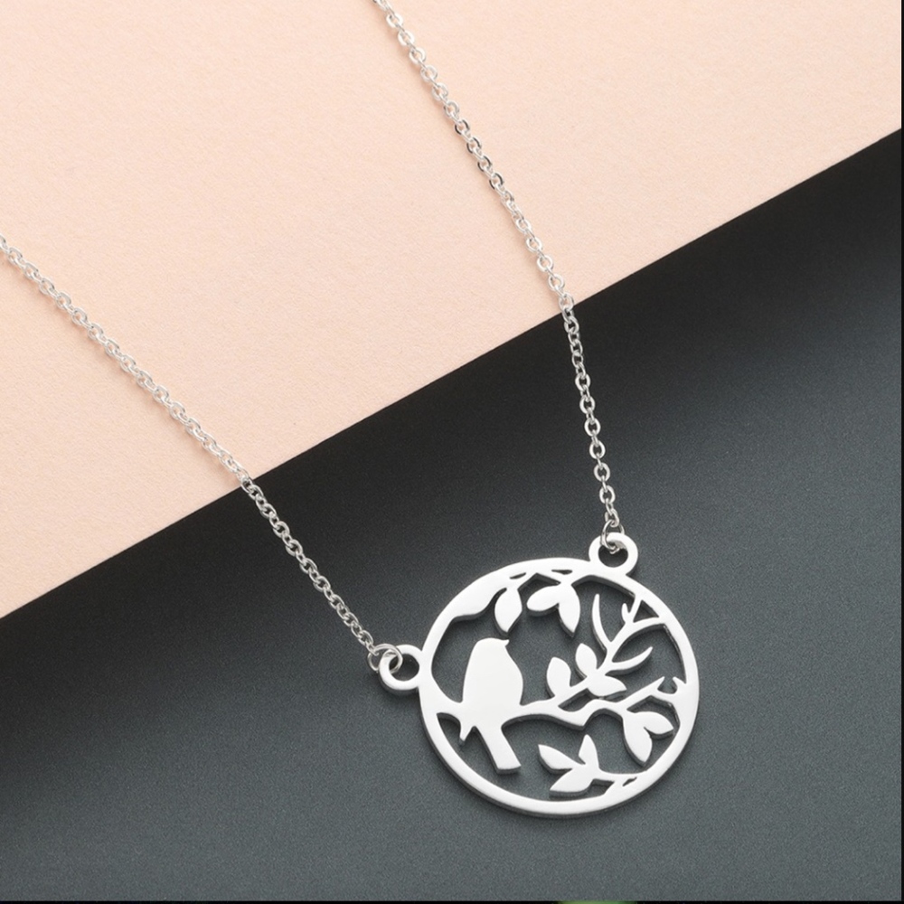 Dainty Dove Bird On A Branch Floral Vine Necklace - Picture 3 of 5